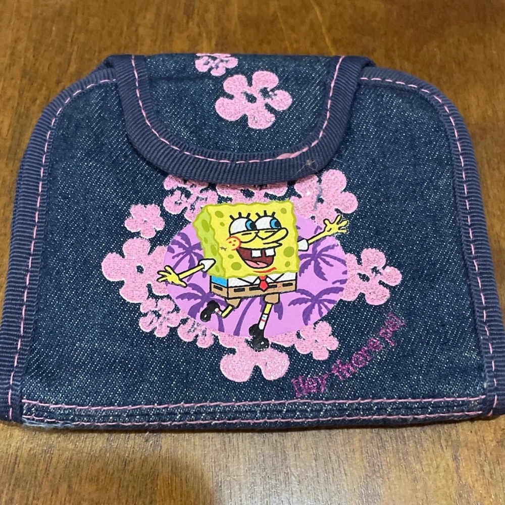 🚫🚫SOLD🚫🚫 Vintage y2k SpongeBob Denim Pouch with Pink floral flowers